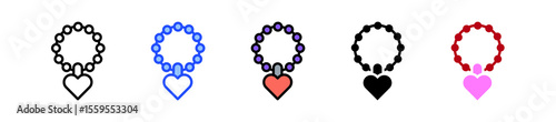 Heart Pendant Necklace Icon Collection With Multiple Styles
