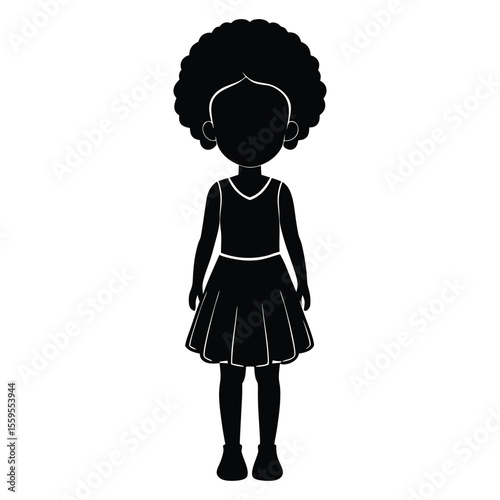 African-American pretty girl silhouette vector, featuring natural curly hair, elegant pose, and feminine beauty, perfect for fashion, beauty, and lifestyle designs.
