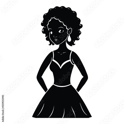 African-American pretty girl silhouette vector, featuring natural curly hair, elegant pose, and feminine beauty, perfect for fashion, beauty, and lifestyle designs.
