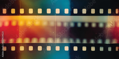 Vector seamless pattern, Old negative photo film strip. 90's negative photo film with light leaks