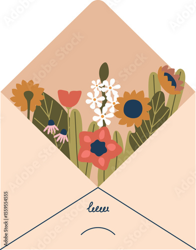 Envelope with wildflower vector illustration