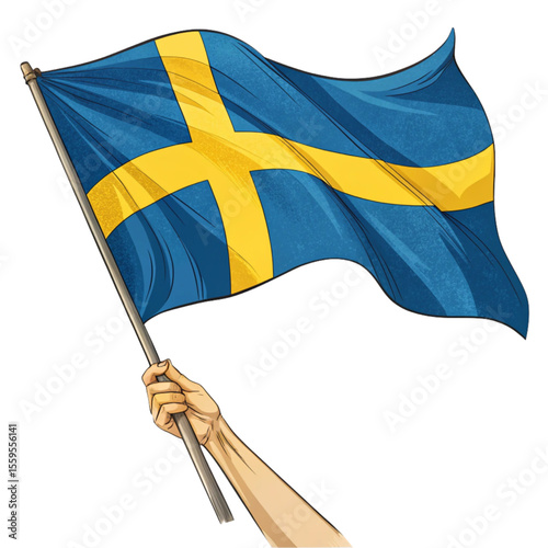 Swedish flag in hand waving motion with clean transparent PNG showing Scandinavian identity and color harmony