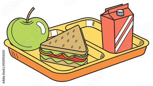 Delicious vector food icon with a sandwich, cheese, and ketchup, alongside a sweet strawberry dessert pastry