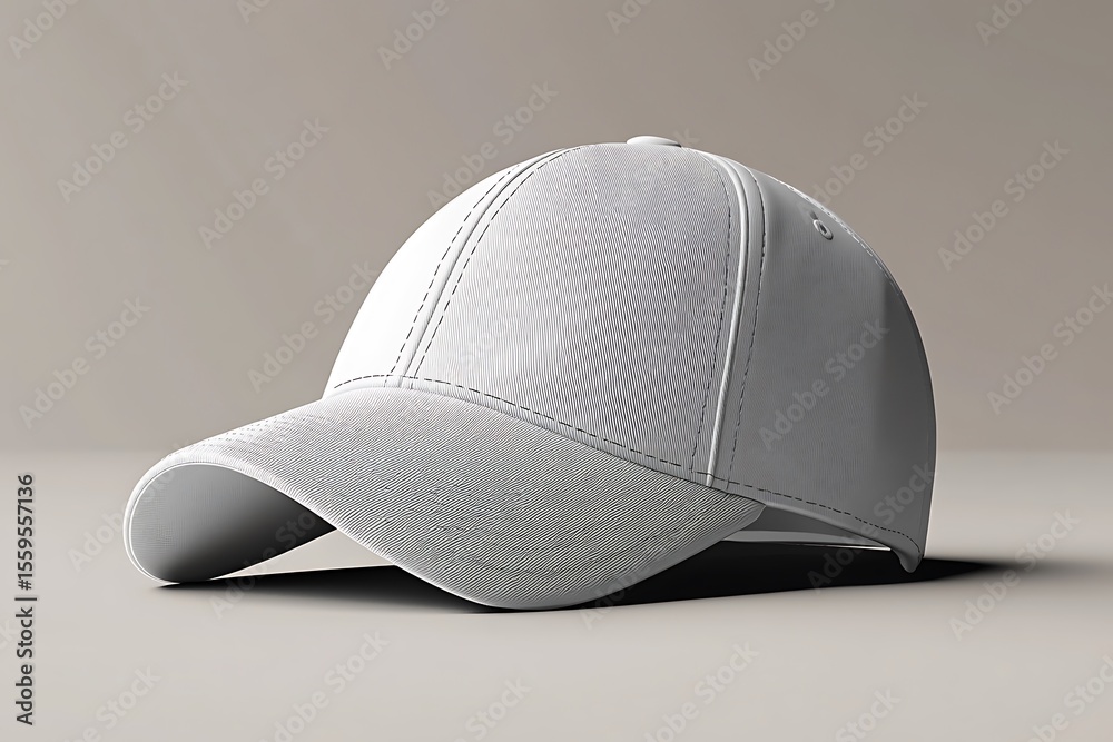 Fototapeta premium Gray baseball cap mockup with curved brim and panel stitching