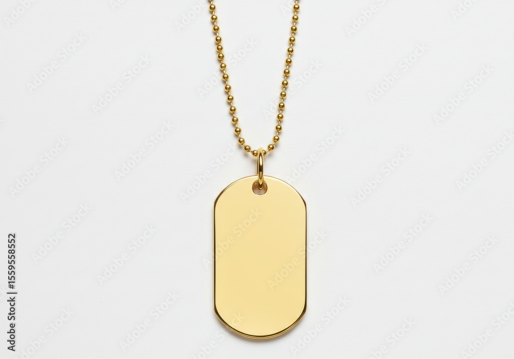 Fototapeta premium Golden dog tag isolated on white background with ball chain