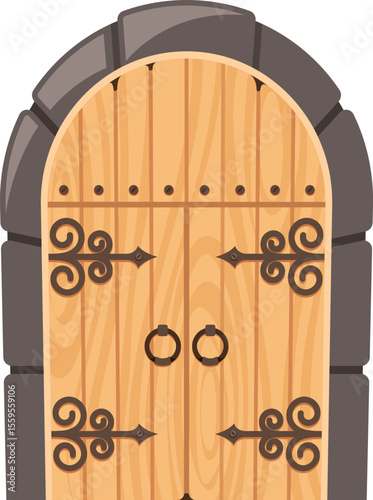 Medieval arch wooden door vector illustration