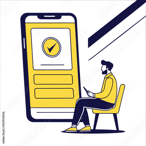 Bearded man sitting near a large smartphone holds a stylus, confirming options are visible