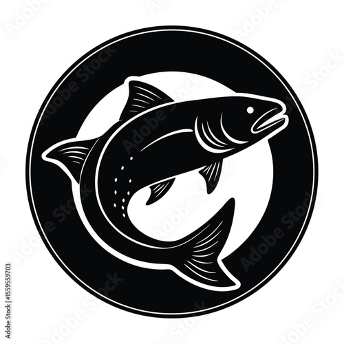 salmon had fish circle silhouette vector on