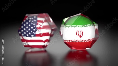 Closeup of Crystalline Diamonds with American and Iranian Flags Engraved