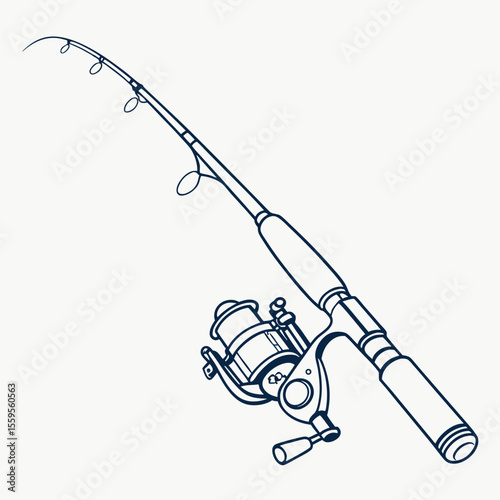 Detailed Line Art Illustration of a Fishing Rod and Reel for Angling