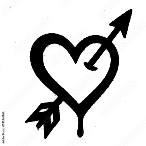 Black Graffiti Style Heart with Arrow Isolated Design