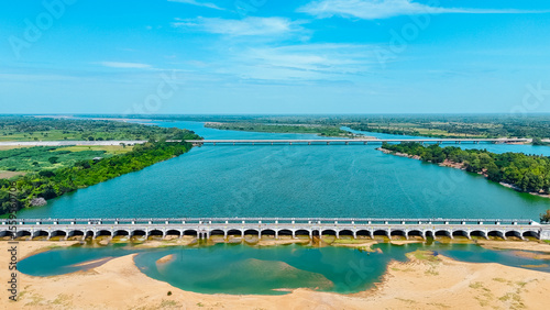 Photos An aerial view of a large dam in Tamil Nadu, South India.