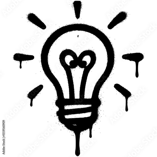 Black Graffiti Style Light Bulb Icon with Paint Drips