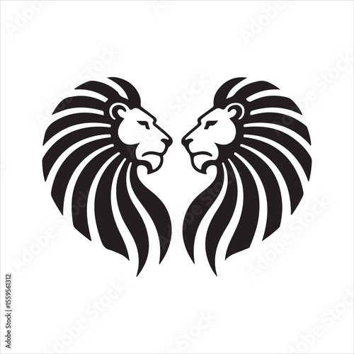 Symmetrical Twin Lion Heads Logo – Majestic Black Silhouette Design