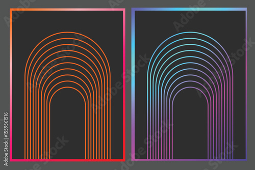 Geometric Gradient Arch Line Abstract on Dark Background