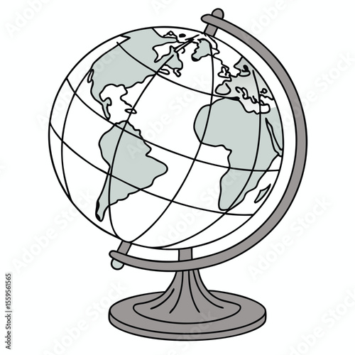 Illustration of a World Globe with Stand on White Background