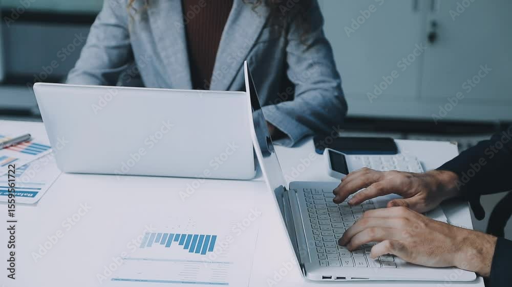 Accounting company provide finance and taxation planning for profitable cash flow, Auditor and accountant team working in office, analyze financial data and accounting record with calculator.Insight