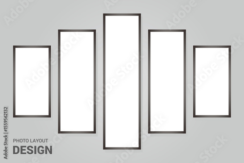 Picture collage or photo frame with layout illustration on the wall. Photo layout. Album Gallery vector illustration.