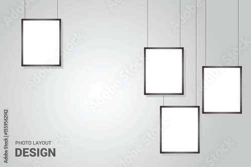 Picture collage or photo frame with layout illustration on the wall. Photo layout. Album Gallery vector illustration.