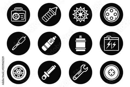 Automotive and tool icons collection tools black