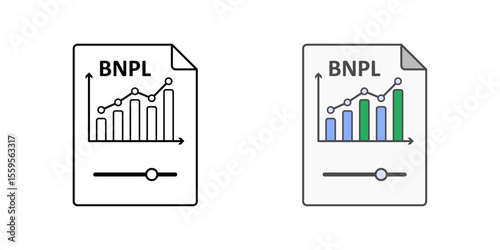 Flexible BNPL plans icon with document, chart, and adjustable slider, ideal for finance, payment options, and installment planning illustrations.