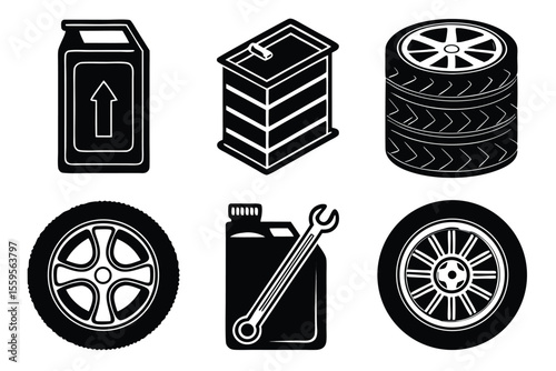 Automotive icons with tires and containers wheels