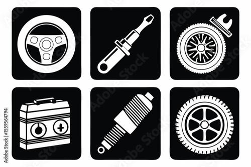 Automotive parts and tools icons vehicle