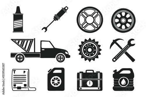 Automotive repair tools and vehicle parts icons vector