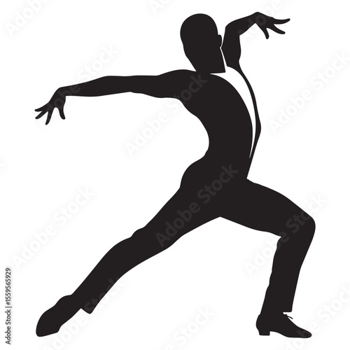 Elegant silhouette of a male dancer performing a graceful dance movement in black