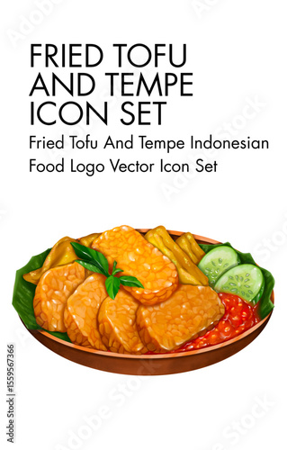 Fried tofu and tempe Indonesian Food logo vector Icon set