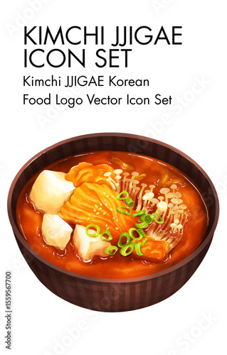Kimchi JJIGAE korean Food logo vector Icon set