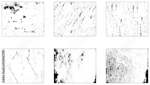 Grunge overlay textures with dust grain isolated on white background. Distressed paper with old, worn overlay effect. 