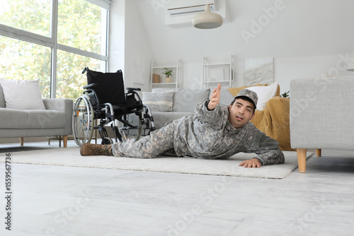 Young soldier with PTSD lyi...