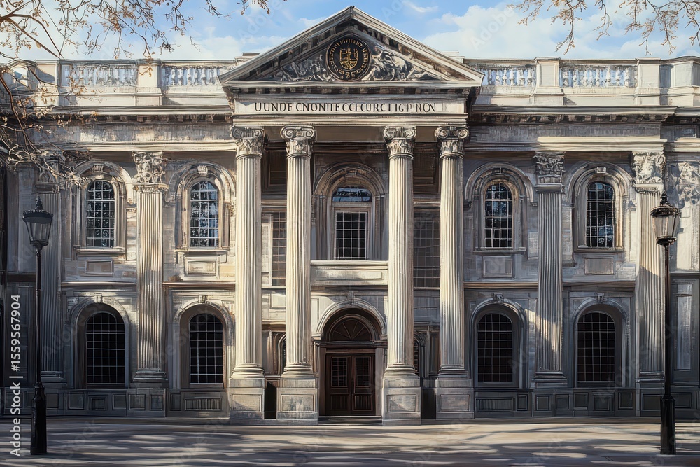 Fototapeta premium UCL facade showcasing classical architecture and intricate design in a vibrant urban setting, The University College London facade