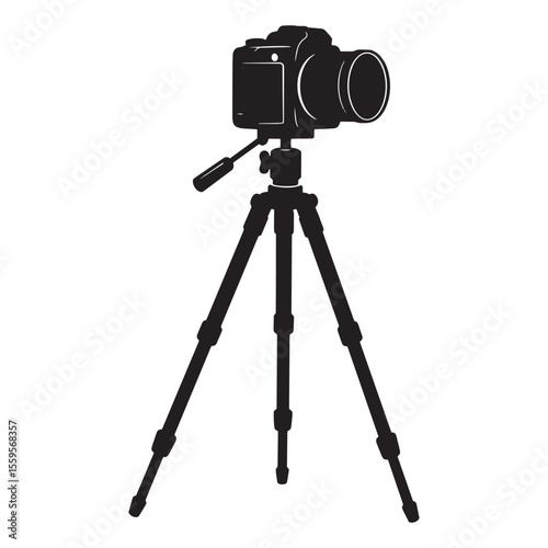 Silhouette of a professional digital camera with a tripod for photography purposes