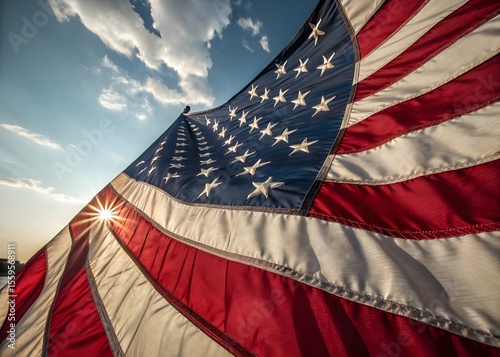 Close-Up of American Flag Waving in Sunset Light – Patriotic USA Symbol