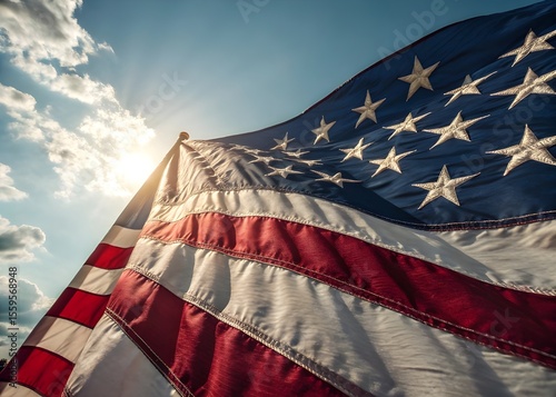 Close-Up of American Flag Waving in Sunset Light – Patriotic USA Symbol