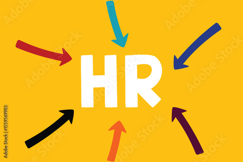 The colorful arrow pointing to the word HR, represents the Human Resources department, which is recruiting for a new job or position in the company.