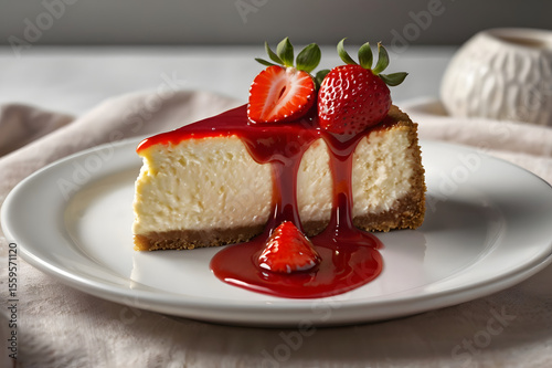 Strawberry Cheesecake with Fresh Berries and Sauce