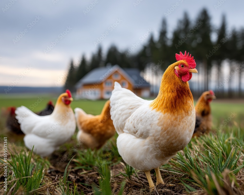 Fototapeta premium Chickens in a field (1)