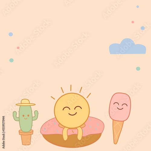 Sweet July summer kawaii illustration
