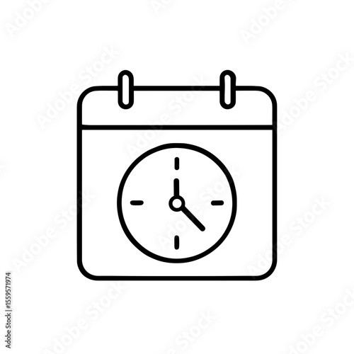 Calendar icon with integrated clock representing scheduled time – outline