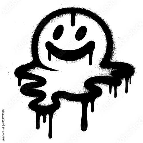 Isolated black graffiti ghost character with melting smile