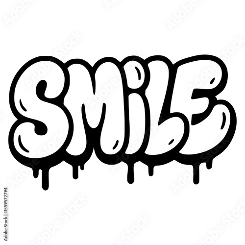 Isolated bubble graffiti word Smile with dripping black ink