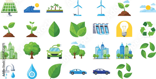Various environmental and ecological icons displayed on a light background
