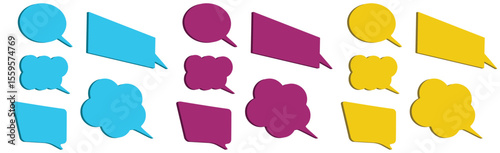 Colorful 3D Speech and Thought Bubbles for Communication Design Elements