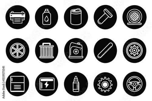 Car parts and tools icons repair garage