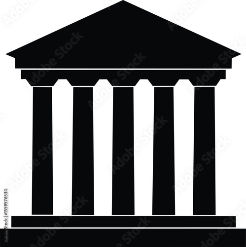 Greek temple with column shadows black silhouette