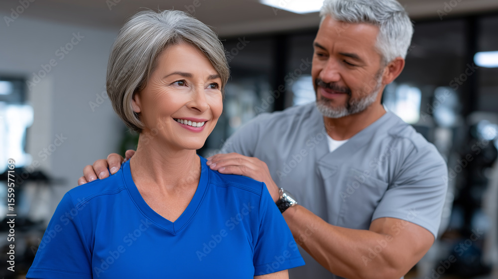 Fototapeta premium Mature Woman Receiving Shoulder Massage From Male Physical Therapist