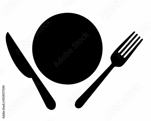 Silhouette of dining utensils vector illustration. fork, spoon, knife, plate